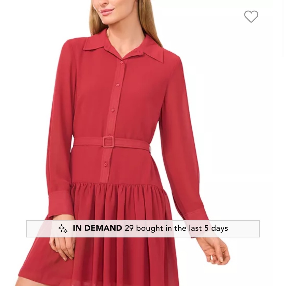 CeCe Orange Red Pleated Long Sleeve Sundress
